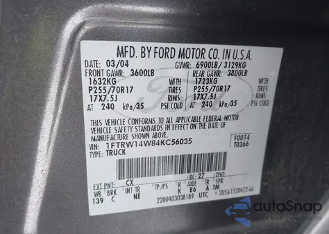 2004 Ford F-150 Xlt from USA, damaged, VIN 1FTRW14W84KC56035